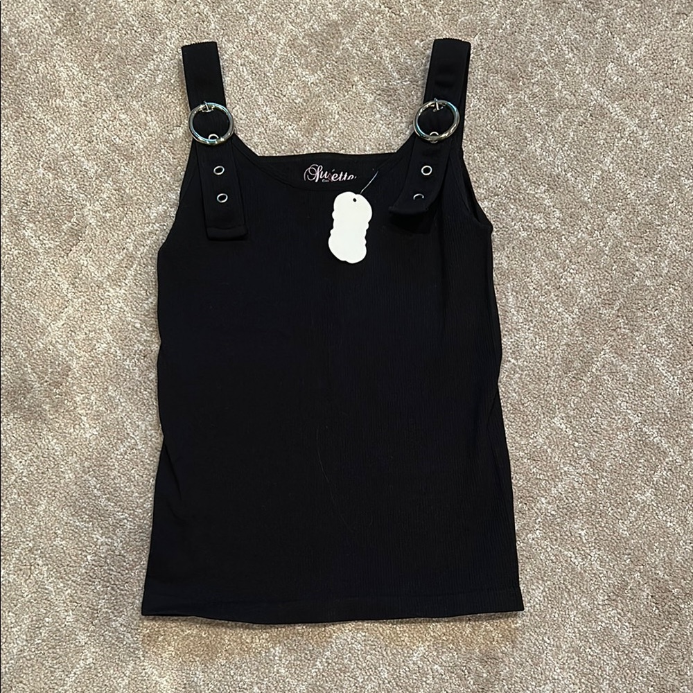 NWT Suzette Black Tank Top with Ring Detail